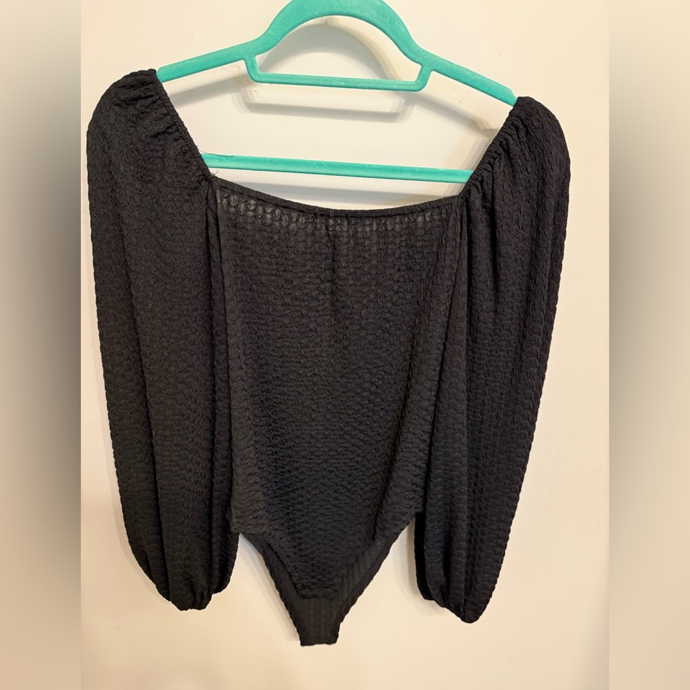Black Textured Off-Shoulder Bodysuit